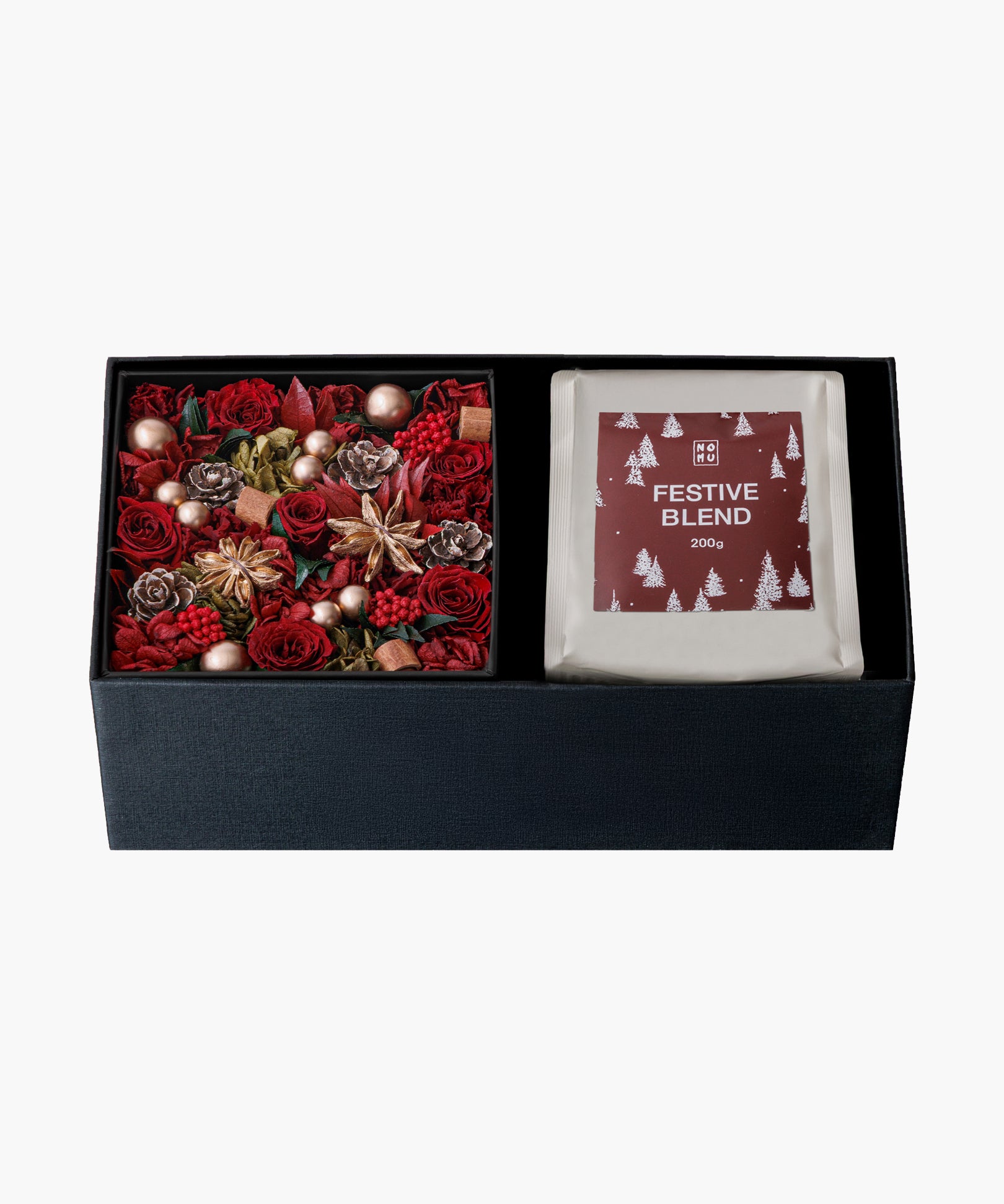 Gift Set - Preserved Flower Box with Festive Blend Coffee (ギフトセット - プリザーブドフラワーボックス ウィズ フェスティブ ブレンド コーヒー)