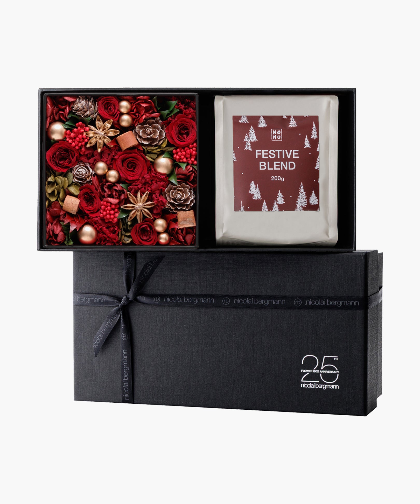 Gift Set - Preserved Flower Box with Festive Blend Coffee (ギフトセット - プリザーブドフラワーボックス ウィズ フェスティブ ブレンド コーヒー）