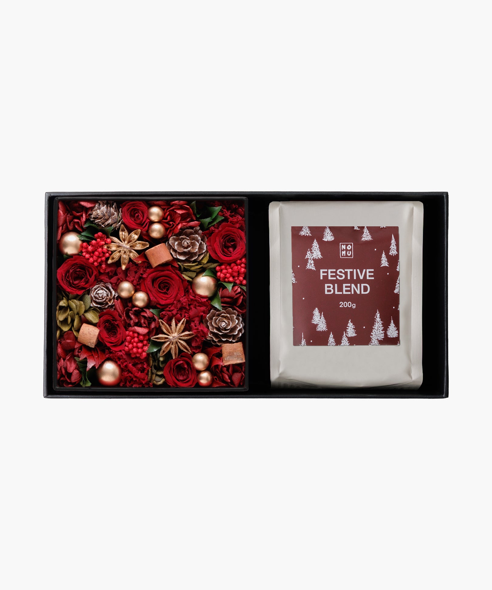 Gift Set - Preserved Flower Box with Festive Blend Coffee (ギフトセット - プリザーブドフラワーボックス ウィズ フェスティブ ブレンド コーヒー）