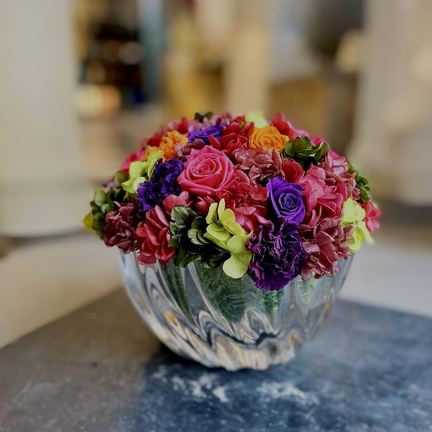 Spring Colors Glass Arrangement